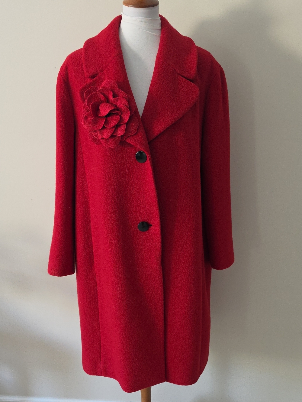 Kate Spade New York Red Women's Wool Coat with Flower Accent